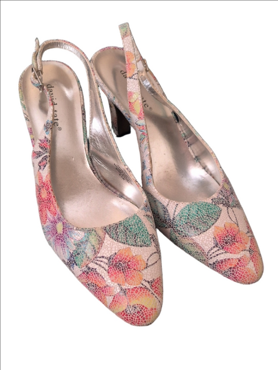 David Tate Shoes - David Tate Mosaic Floral Slingback Pump Heels Multicolor Pastels 9.5